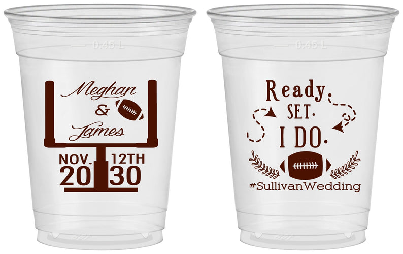 Custom Wedding 16 oz Soft Sided Clear Cups - Football | 394