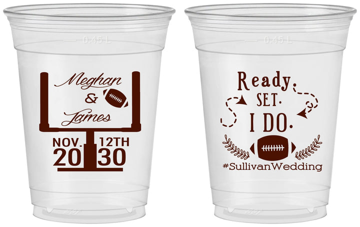 Custom Wedding 16 oz Soft Sided Clear Cups - Football | 394