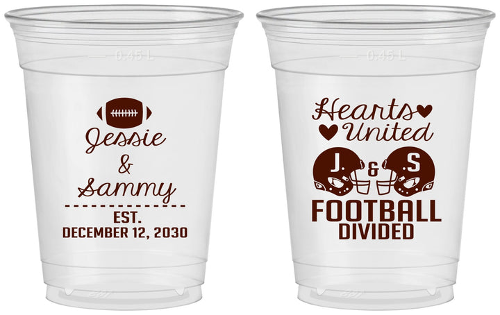 Custom Wedding 16 oz Soft Sided Clear Cups - Hearts United Football | 395
