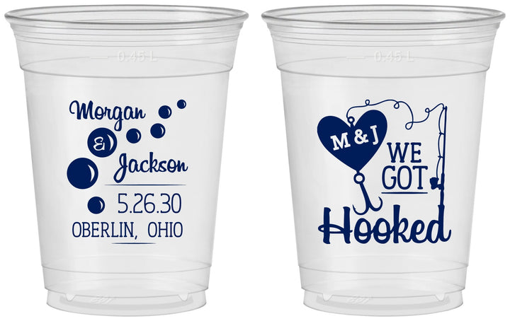 Custom Wedding 16 oz Soft Sided Clear Cups - We Got Hooked Fish | 396
