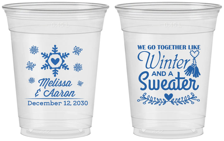 Custom Wedding 16 oz Soft Sided Clear Cups - Christmas Winter | 399
