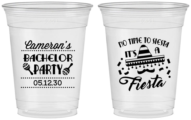 Custom Bachelor Party 16 oz Soft Sided Clear Cups - Siesta Fiesta Mexican | 40000