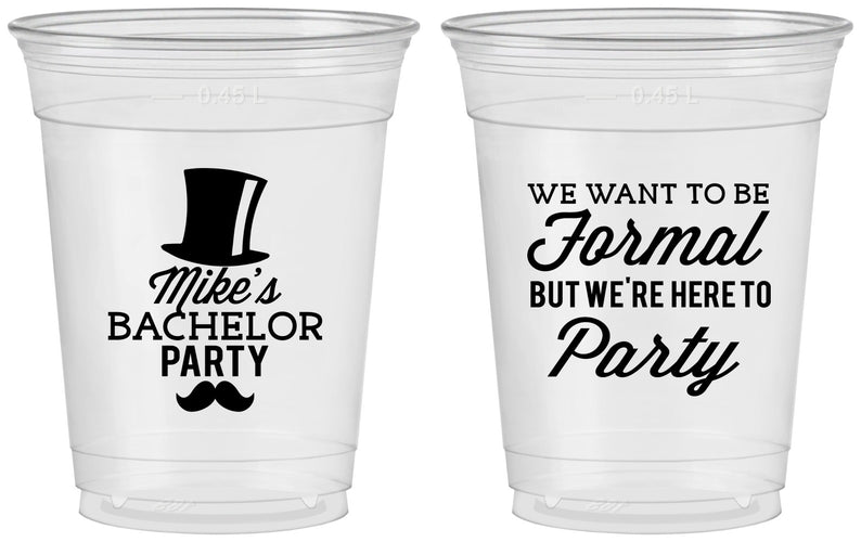Custom Bachelor Party 16 oz Soft Sided Clear Cups - Formal | 40007