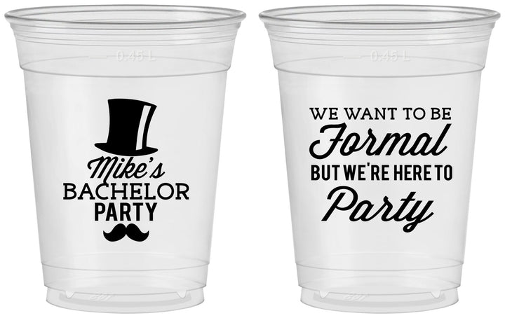 Custom Bachelor Party 16 oz Soft Sided Clear Cups - Formal | 40007