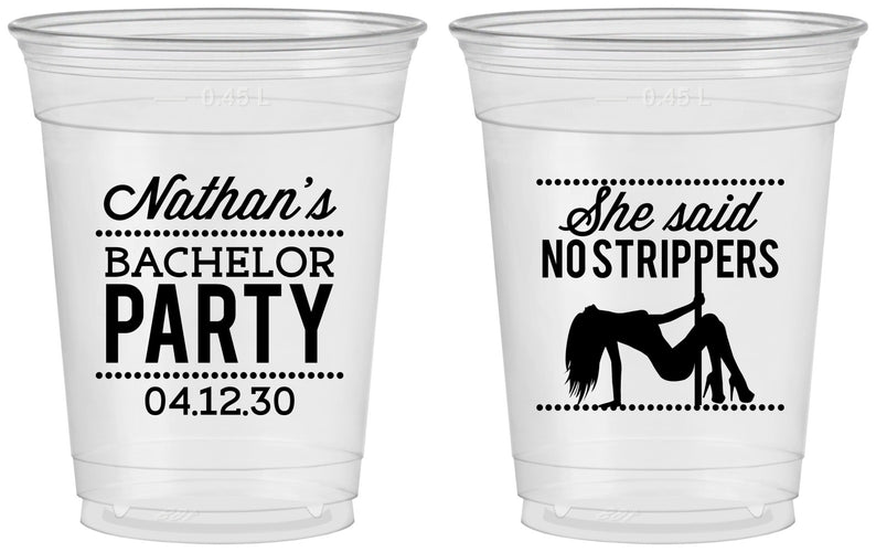 Custom Bachelor Party 16 oz Soft Sided Clear Cups - Strip Club | 40008