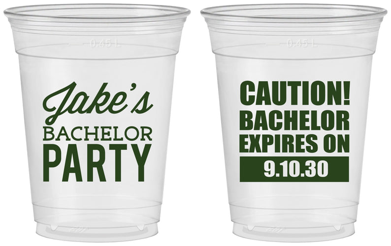 Custom Bachelor Party 16 oz Soft Sided Clear Cups - Caution Expires On | 40009