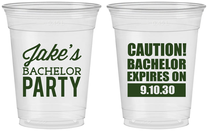 Custom Bachelor Party 16 oz Soft Sided Clear Cups - Caution Expires On | 40009