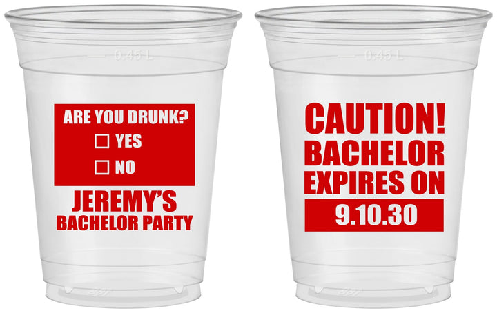 Custom Bachelor Party 16 oz Soft Sided Clear Cups - Caution Expires On | 40012
