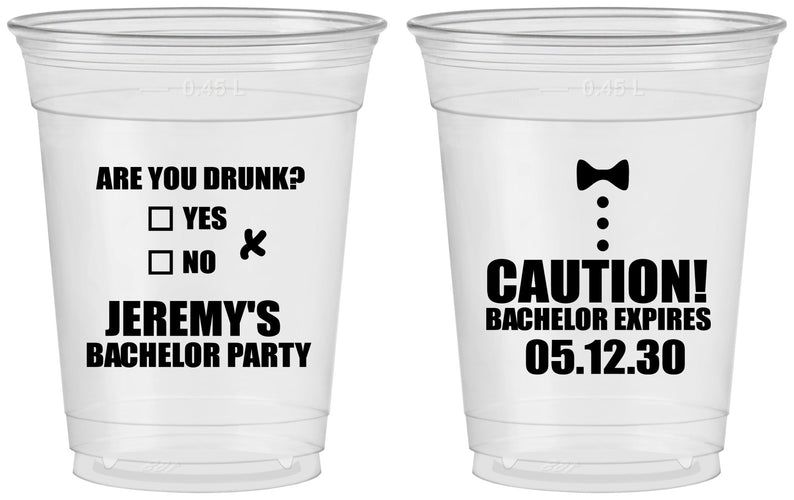 Custom Bachelor Party 16 oz Soft Sided Clear Cups - Caution Expires On | 40013