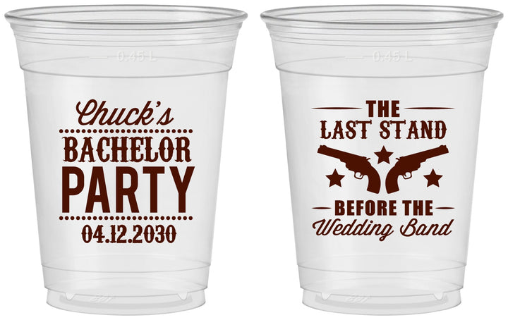 Custom Bachelor Party 16 oz Soft Sided Clear Cups - Last Stand Wedding Bands | 40015