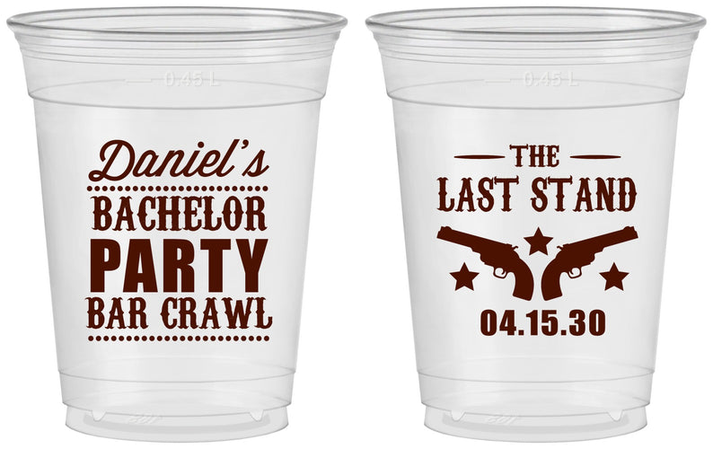Custom Bachelor Party 16 oz Soft Sided Clear Cups - The Last Stand | 40016
