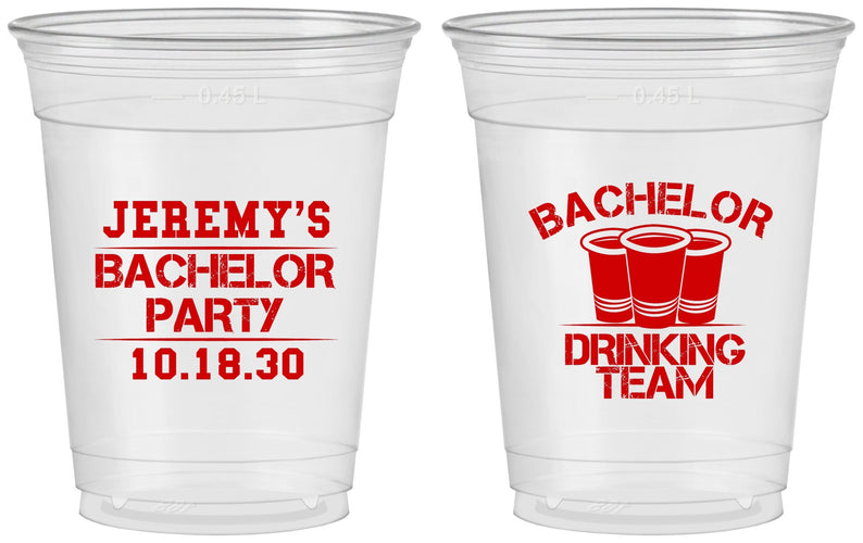 Custom Bachelor Party 16 oz Soft Sided Clear Cups - Drinking Team | 40020