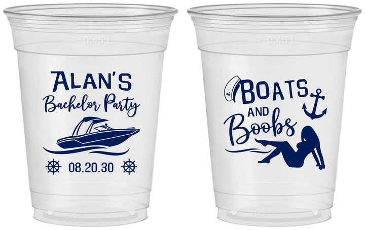 Custom Bachelor Party 16 oz Soft Sided Clear Cups - Nautical Boats | 40021
