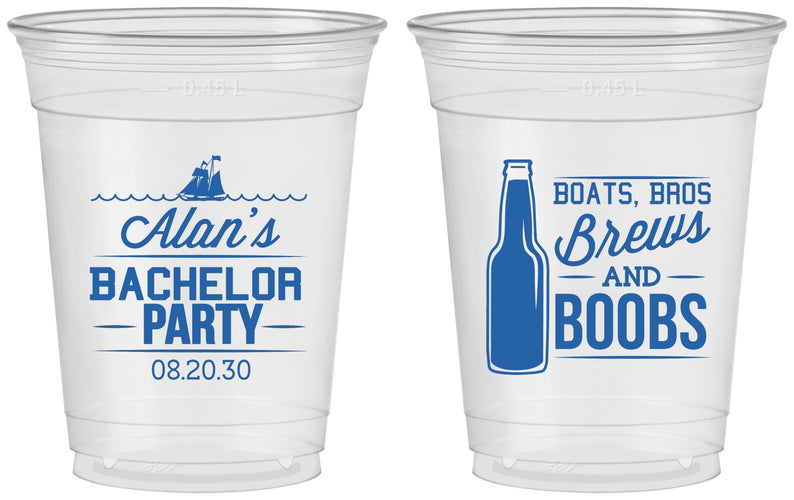 Custom Bachelor Party 16 oz Soft Sided Clear Cups - Brews And Boobs | 40022