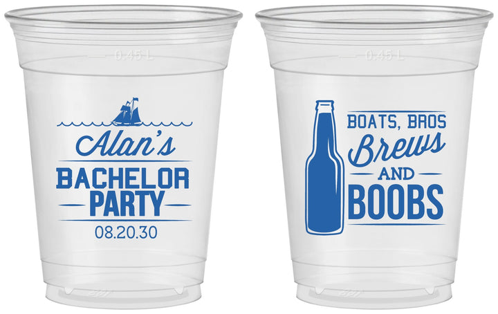 Custom Bachelor Party 16 oz Soft Sided Clear Cups - Brews And Boobs | 40022