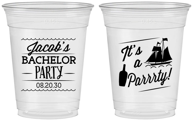 Custom Bachelor Party 16 oz Soft Sided Clear Cups - Boat | 40023
