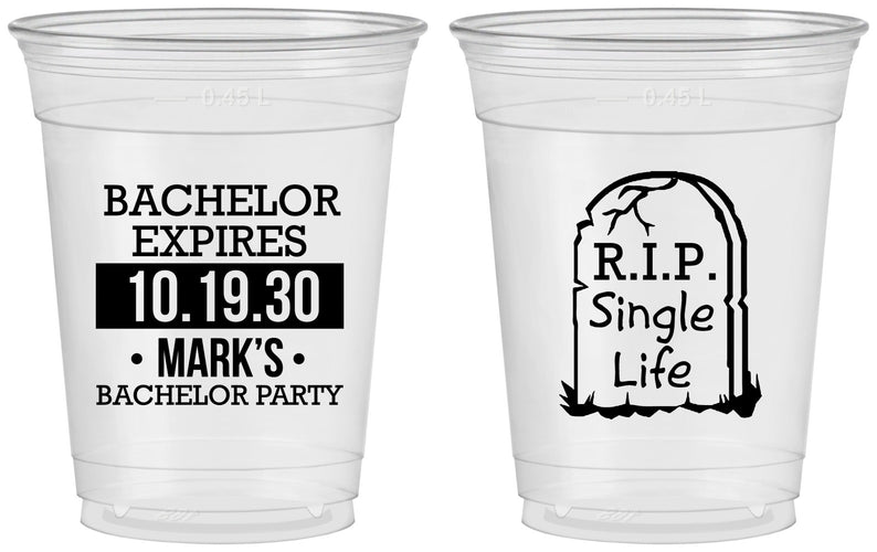 Custom Bachelor Party 16 oz Soft Sided Clear Cups - Rip Single Life | 40028