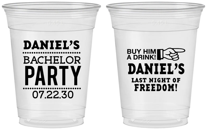 Custom Bachelor Party 16 oz Soft Sided Clear Cups - Last Night Of Freedom | 40029