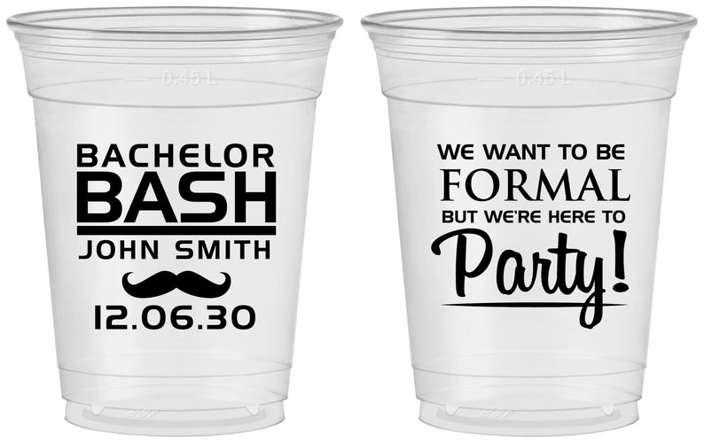 Custom Bachelor Party 16 oz Soft Sided Clear Cups - Formal | 40030