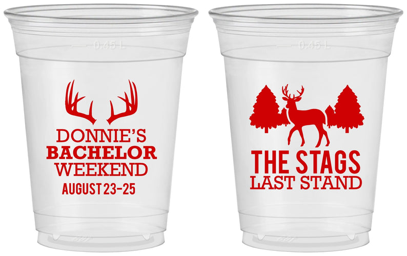 Custom Bachelor Party 16 oz Soft Sided Clear Cups - Stags Last Stand | 40033