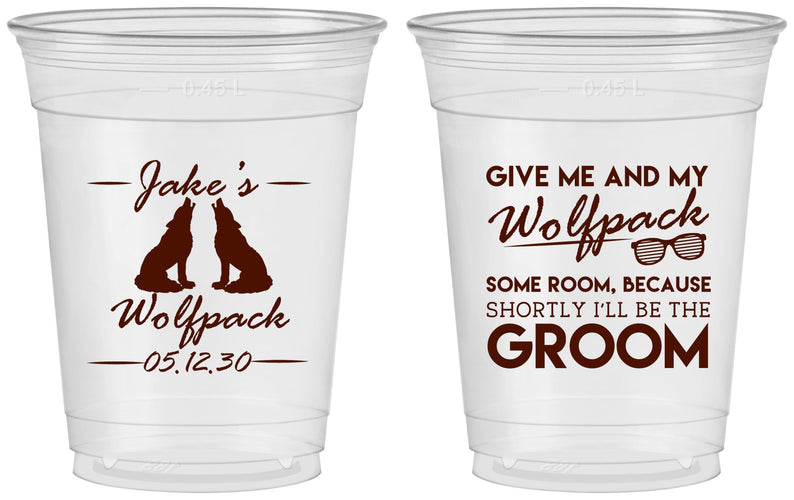 Custom Bachelor Party 16 oz Soft Sided Clear Cups - Wolfpack | 40036