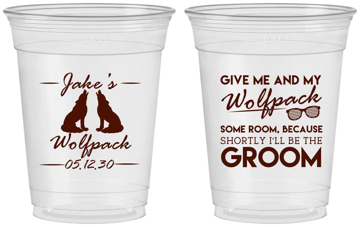 Custom Bachelor Party 16 oz Soft Sided Clear Cups - Wolfpack | 40036
