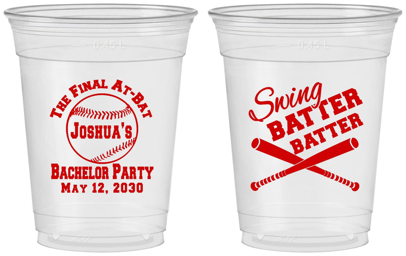Custom Bachelor Party 16 oz Soft Sided Clear Cups - Baseball | 40038