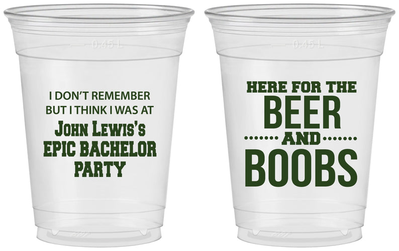 Custom Bachelor Party 16 oz Soft Sided Clear Cups - Beer And Boobs | 40039