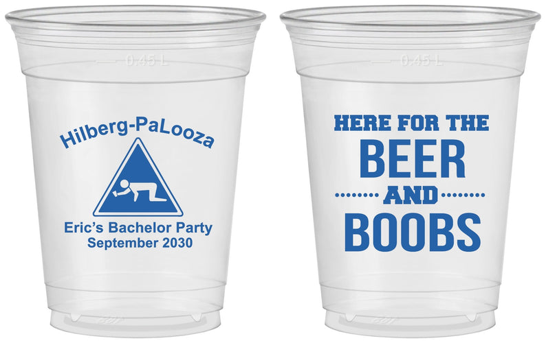 Custom Bachelor Party 16 oz Soft Sided Clear Cups - Beer And Boobs | 40040