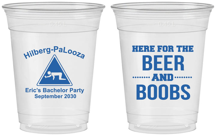 Custom Bachelor Party 16 oz Soft Sided Clear Cups - Beer And Boobs | 40040