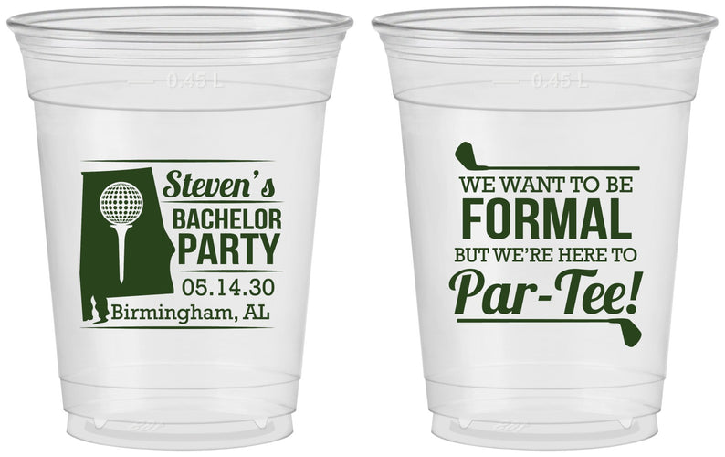 Custom Bachelor Party 16 oz Soft Sided Clear Cups - Golf Par Tee | 40043