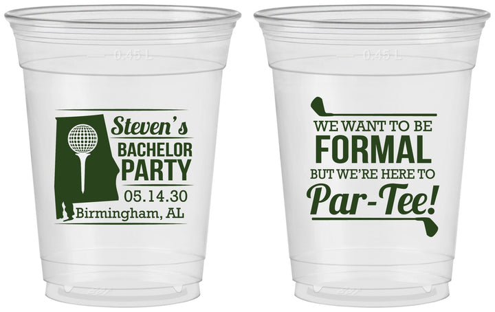 Custom Bachelor Party 16 oz Soft Sided Clear Cups - Golf Par Tee | 40043