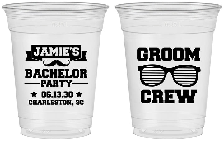 Custom Bachelor Party 16 oz Soft Sided Clear Cups - Groom Crew | 40047