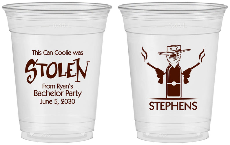 Custom Bachelor Party 16 oz Soft Sided Clear Cups - Stolen | 40049