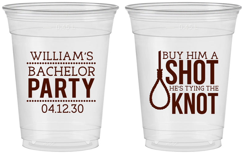 Custom Bachelor Party 16 oz Soft Sided Clear Cups - Buy Him A Shot | 40051
