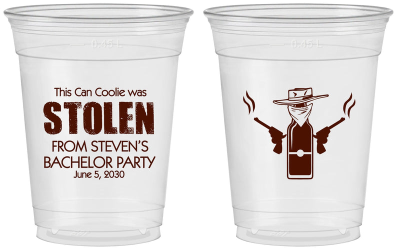 Custom Bachelor Party 16 oz Soft Sided Clear Cups - Stolen | 40053