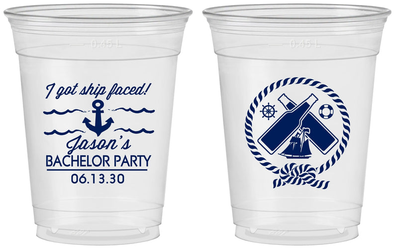 Custom Bachelor Party 16 oz Soft Sided Clear Cups - Anchor | 40054