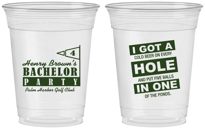 Custom Bachelor Party 16 oz Soft Sided Clear Cups - Golf | 40055