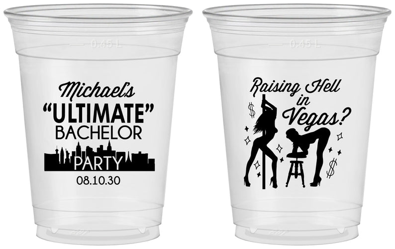 Custom Bachelor Party 16 oz Soft Sided Clear Cups - Last Vegas | 40062