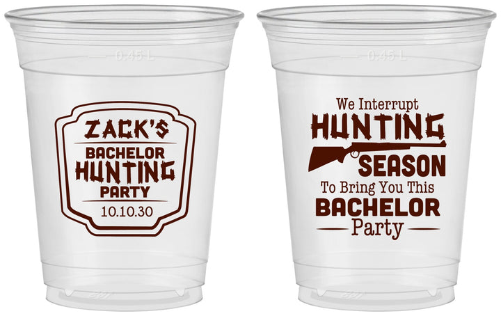 Custom Bachelor Party 16 oz Soft Sided Clear Cups - Hunting Season | 40063