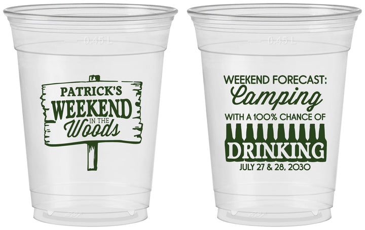 Custom Bachelor Party 16 oz Soft Sided Clear Cups - Camping | 40064