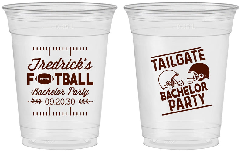 Custom Bachelor Party 16 oz Soft Sided Clear Cups - Football | 40067