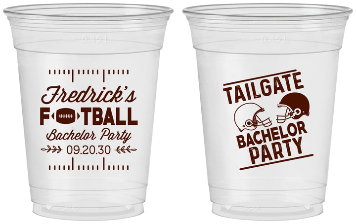 Custom Bachelor Party 16 oz Soft Sided Clear Cups - Football | 40067
