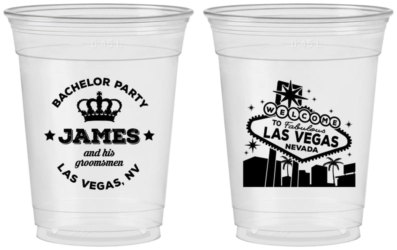 Custom Bachelor Party 16 oz Soft Sided Clear Cups - Las Vegas | 40069