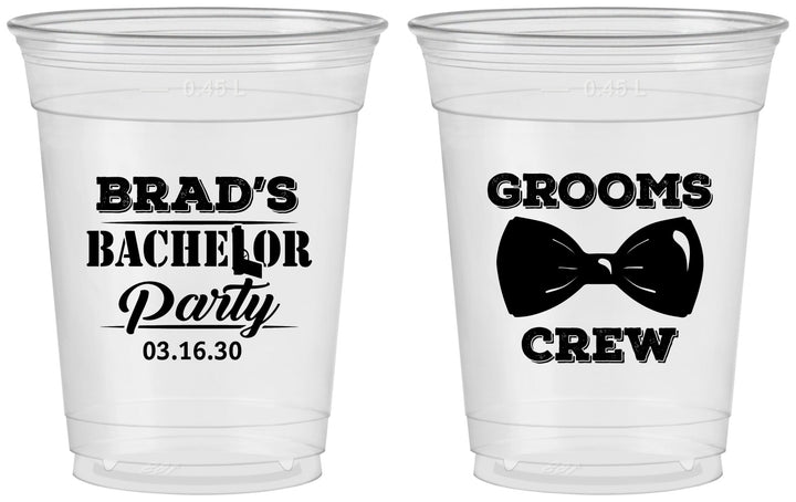 Custom Bachelor Party 16 oz Soft Sided Clear Cups - Grooms Crew | 40070