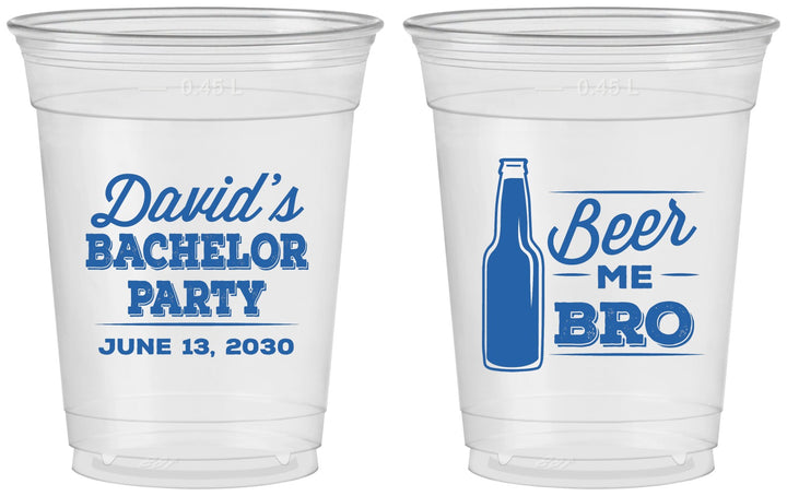 Custom Bachelor Party 16 oz Soft Sided Clear Cups - Beer Me Bro | 40071