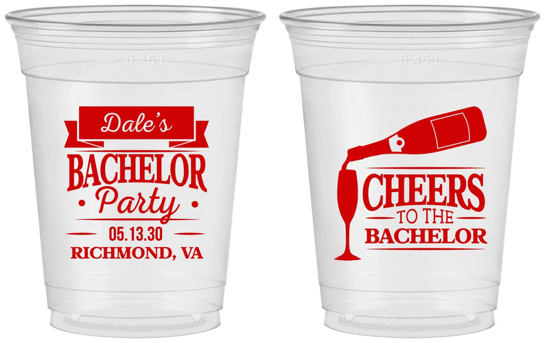Custom Bachelor Party 16 oz Soft Sided Clear Cups - Cheers | 40072
