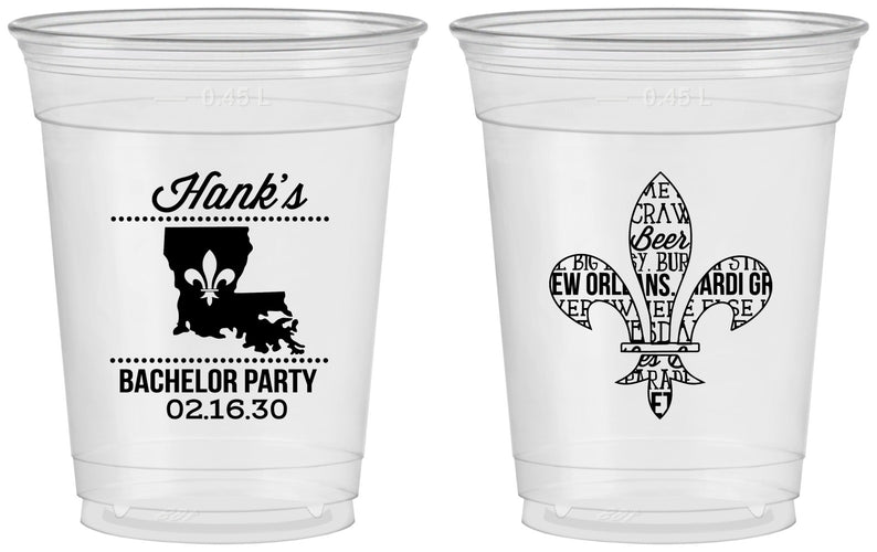 Custom Bachelor Party 16 oz Soft Sided Clear Cups - New Orleans | 40074