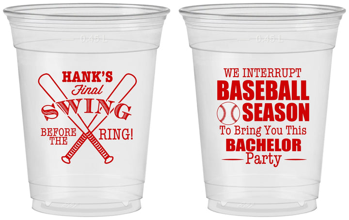 Custom Bachelor Party 16 oz Soft Sided Clear Cups - Baseball | 40075