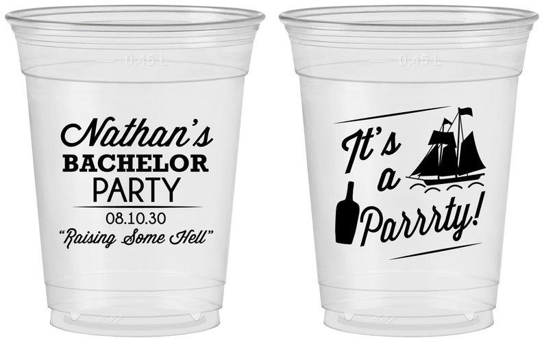 Custom Bachelor Party 16 oz Soft Sided Clear Cups - Boat | 40076